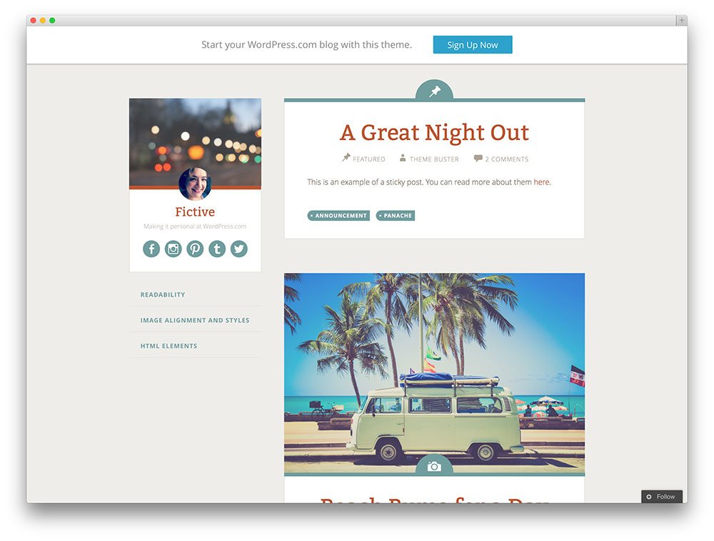 fictive travel blog theme